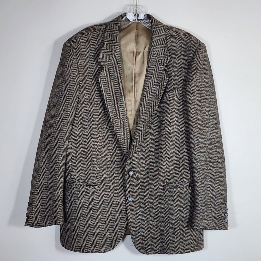 Daniel Hechter Blazer Mens 42R Brown Herringbone Wool Blend Sport Coat Academic